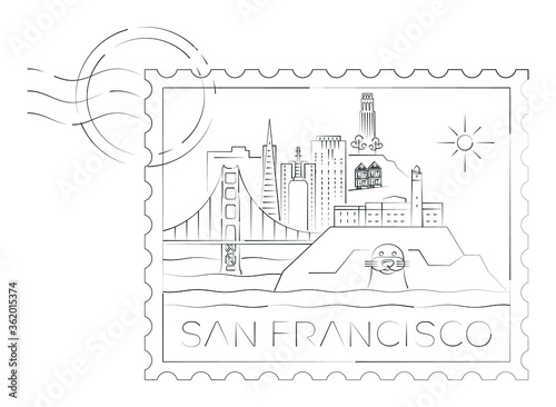 San Francisco stamp minimal linear vector illustration and typography design, California, Usa    