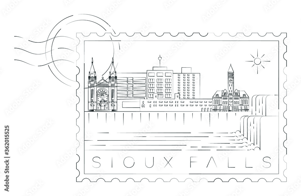 Sioux Falls stamp minimal linear vector illustration and typography design, South Dakota, Usa