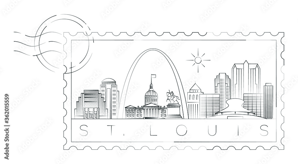 St. Louis stamp minimal linear vector illustration and typography design, Missouri, Usa