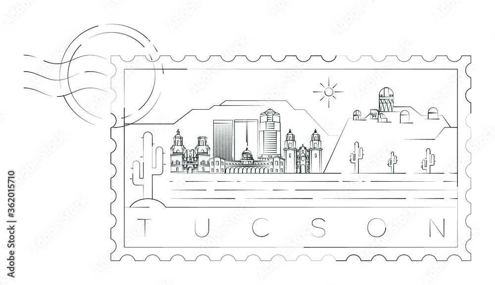 Tucson stamp minimal linear vector illustration and typography design, Arizona