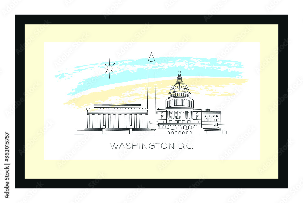 Washington d.c. poster minimal linear vector illustration and typography desig, Usa