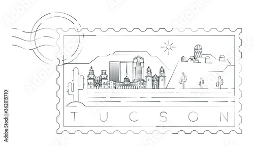 Tucson stamp minimal linear vector illustration and typography design, Arizona