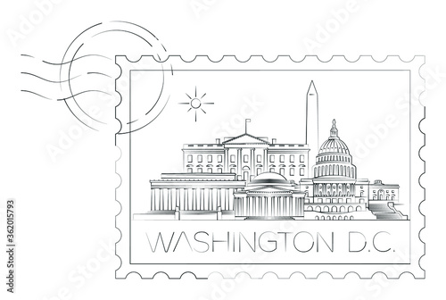 Washington D.C. stamp, minimal linear vector illustration and typography design, Usa