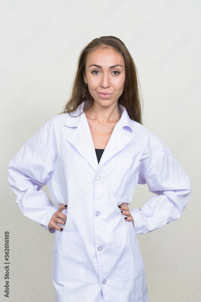 Portrait of young woman doctor with brown hair Portrait of young woman doctor with brown hair
