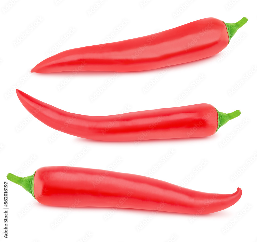 Fresh whole red Bell pepper isolated on a white background.