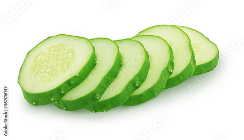 Sliced cucumber isolated on a white background.