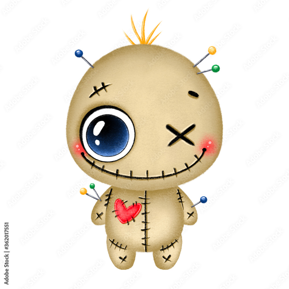 Illustration of a cute cartoon halloween smiling brown voodoo doll ...