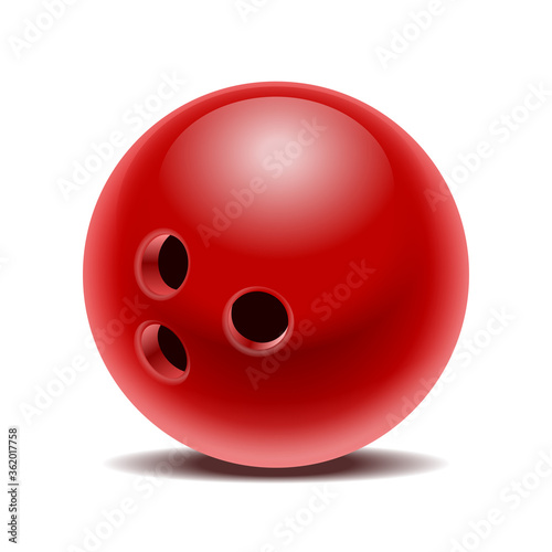 Red glossy bowling ball isolated on white background.