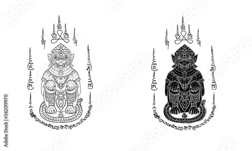 - Animal in Thai traditional tattoo, Thai traditional painting in temple, vector