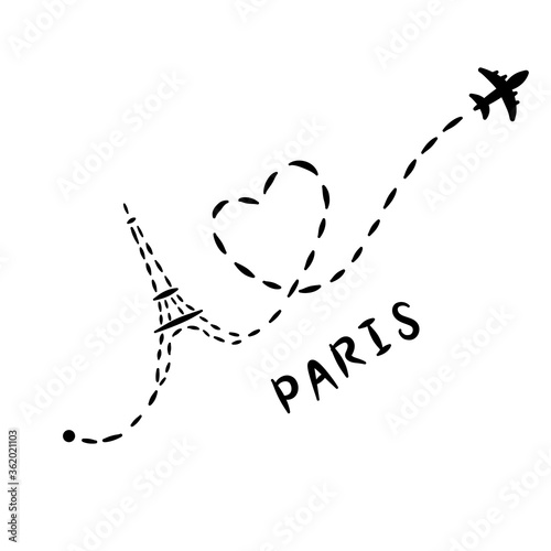 Traveling by plane to France.  vacation in Paris.  illustration. Honeymoon.