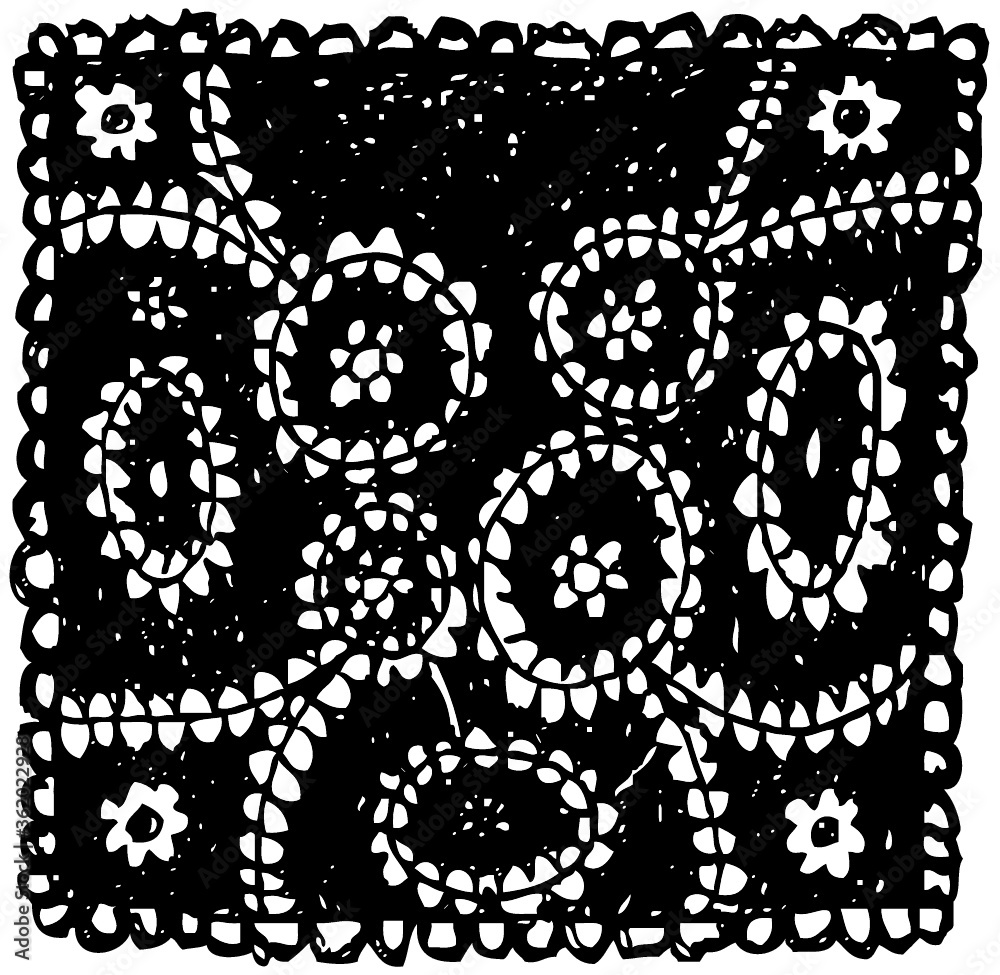 Vector illustration of hand drawn black & white lace background.