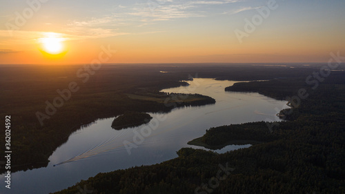 Masuria at sunset - beautiful landscape of the land of great Masurian lakes