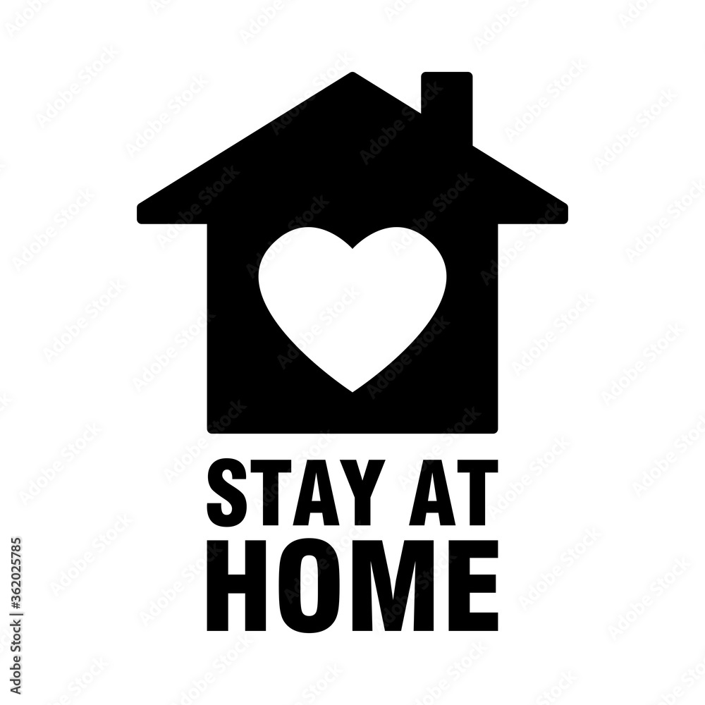 Stay at Home Icon with House and Heart Symbols and Text. Vector Image. Stay at Home Icon with House and Heart Symbols and Text. Vector Image.