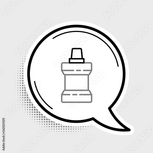 Line Mouthwash plastic bottle icon isolated on grey background. Liquid for rinsing mouth. Oralcare equipment. Colorful outline concept. Vector.