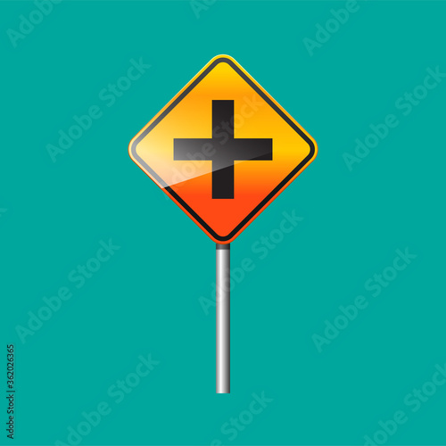 Crossroads ahead sign isolated vector illustration.