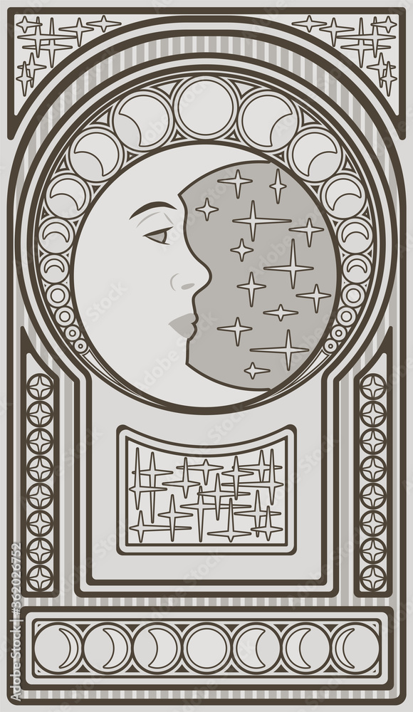 Art nouveau moon background, vector illustration