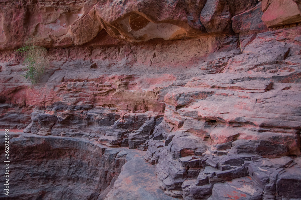 Colorful scenic formations of red desert rocks