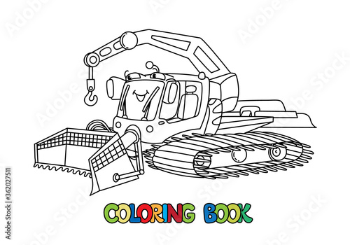 Funny Snowcat car with eyes. Coloring book