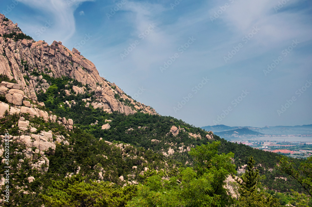 A slope on Mount Lao leading down to the coast in Qingdao, China, shandong province. 