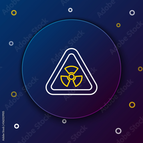 Line Triangle sign with radiation symbol icon isolated on blue background. Colorful outline concept. Vector.