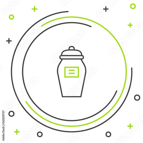 Line Funeral urn icon isolated on white background. Cremation and burial containers, columbarium vases, jars and pots with ashes. Colorful outline concept. Vector.