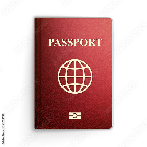 3D realistic vector Illustration, red passport. Isolated on White Background.