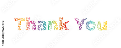 Thank You Quote Hand Writing Colorful Rainbow Text Lettering Brush Calligraphy with Scribble Style isolated on White Background. Vector Illustration for Greeting Cards.