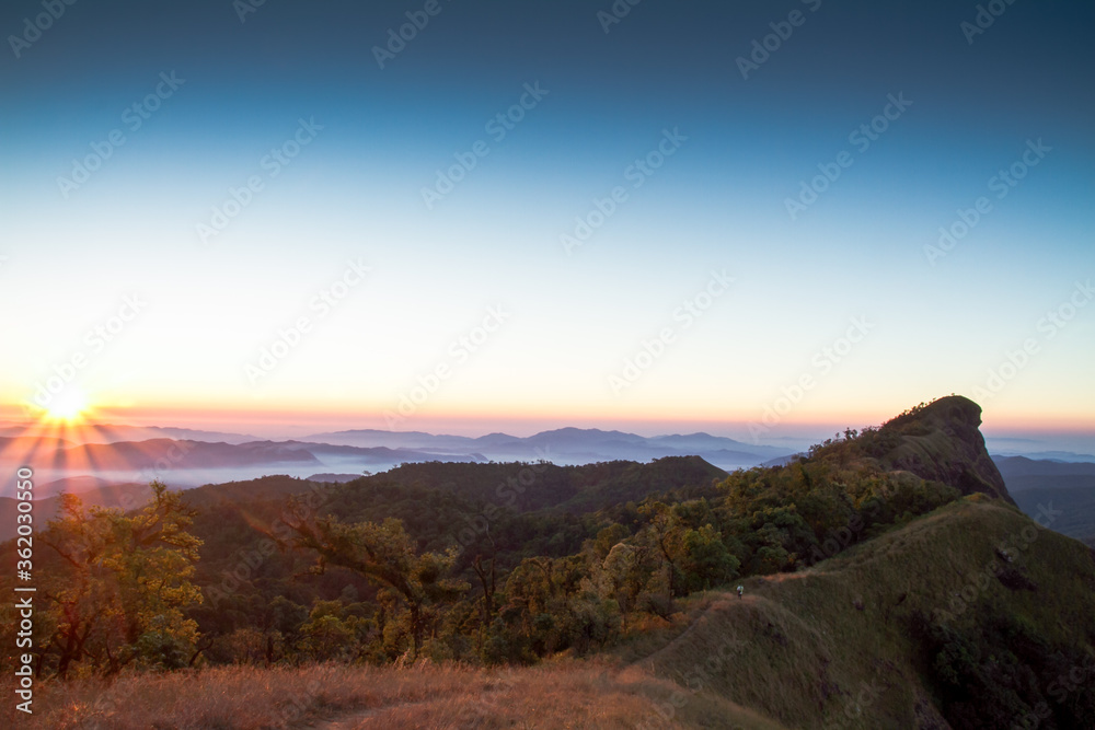 landscape view of mountain on sunrise morning