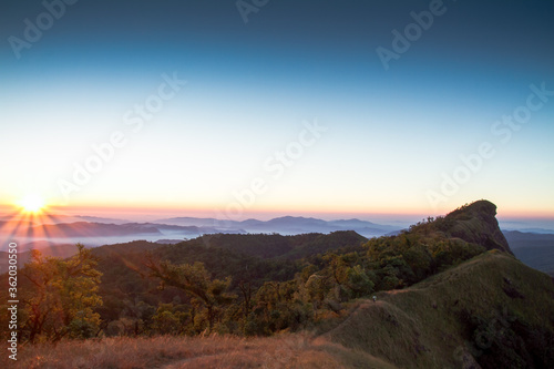 landscape view of mountain on sunrise morning