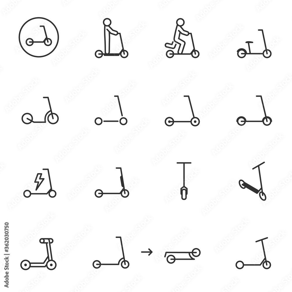 Φωτογραφία Kick scooter and electric scooter, icon set