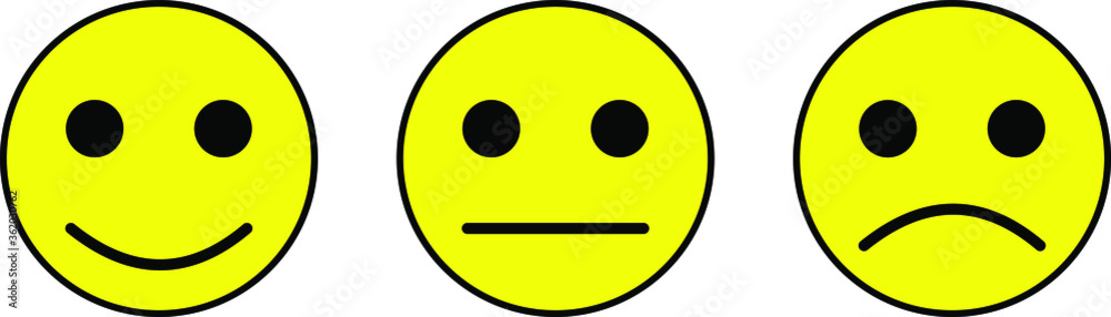 Yellow round smiley face: happy, sad and neutral. Yellow round smiley face: happy, sad and neutral.
