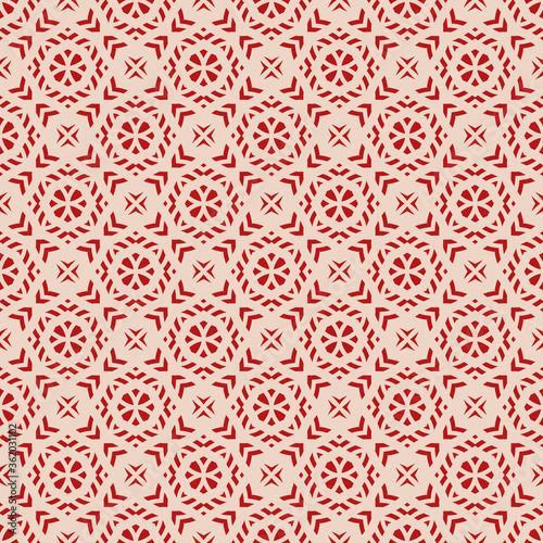 Vector seamless pattern. Red and beige geometric ornamental texture. Christmas ornament. Abstract mosaic background. Elegant ornate repeat design for print, fabric, textile, decor, wallpaper, wrapping