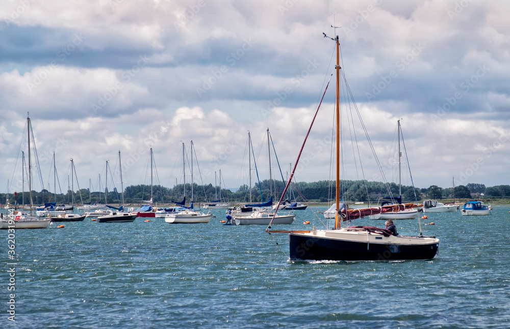 A yacht sailing our of  Prinsted harbour, West Sussex.