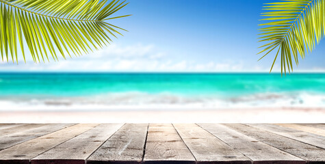 Desk of free space and summer sea 