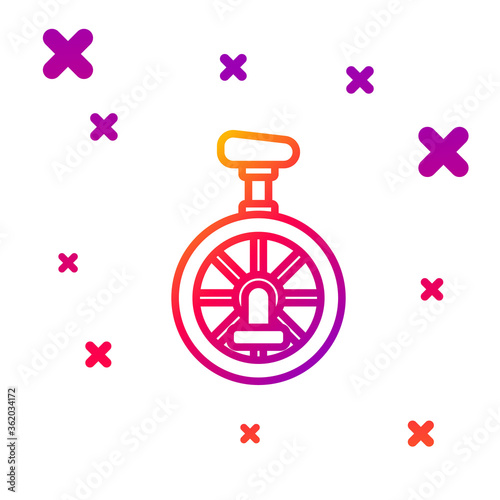 Color line Unicycle or one wheel bicycle icon isolated on white background. Monowheel bicycle. Gradient random dynamic shapes. Vector Illustration