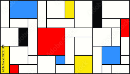 Neoplasticism (Piet Mondrian) imitation pattern. Vector background texture. Wallpaper.