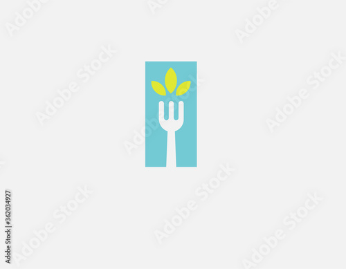 Creative bright logo icon fork ittree leaf plants, for cafe restaurant street food