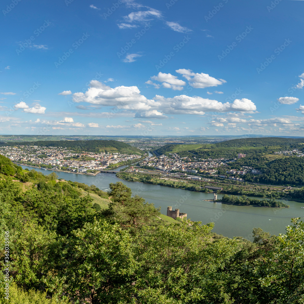 view to river Rhine and River Nahe at Ruedesheim