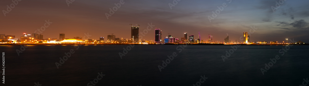 Panormic view of Bahrain skyline in the evening