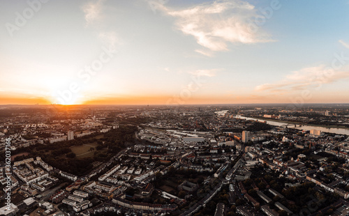 aerial drone shot of the city Cologne, Germany © wideeyes
