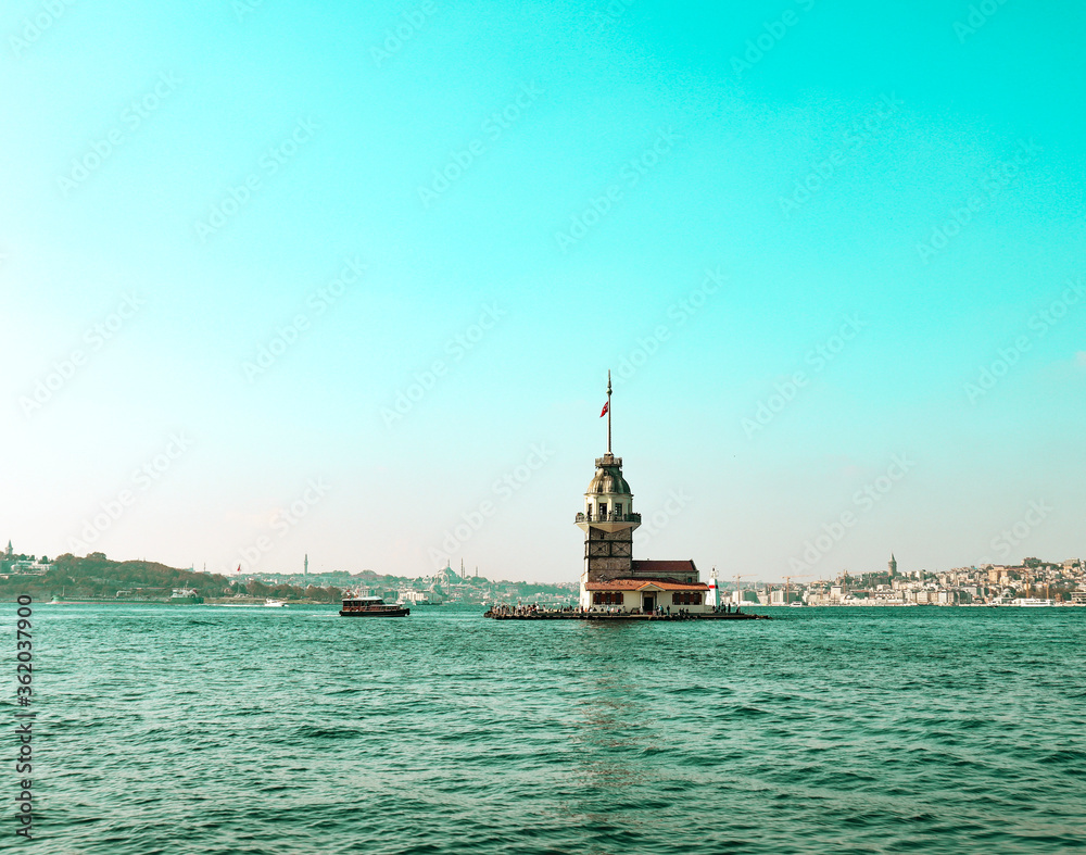 Istambul city. Turkey. Bosphorus. Ship going to port.