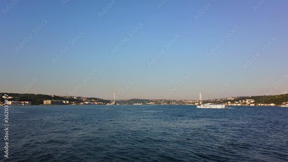 Tour of Bosphorus on pleasure boat. Second Bosphorus Bridge. Tour of Bosphorus on pleasure boat. Second Bosphorus Bridge.