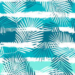 Handdoek met foto Palmbomen patronen Zomerse palmbladeren op verfstrepen  © Good Goods