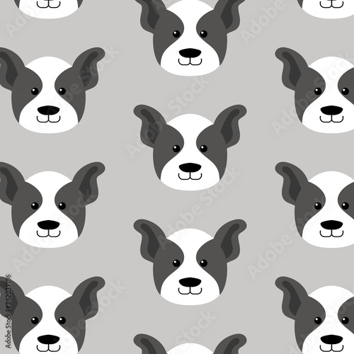 Patrón vector perro bulldog francés sobre fondo gris