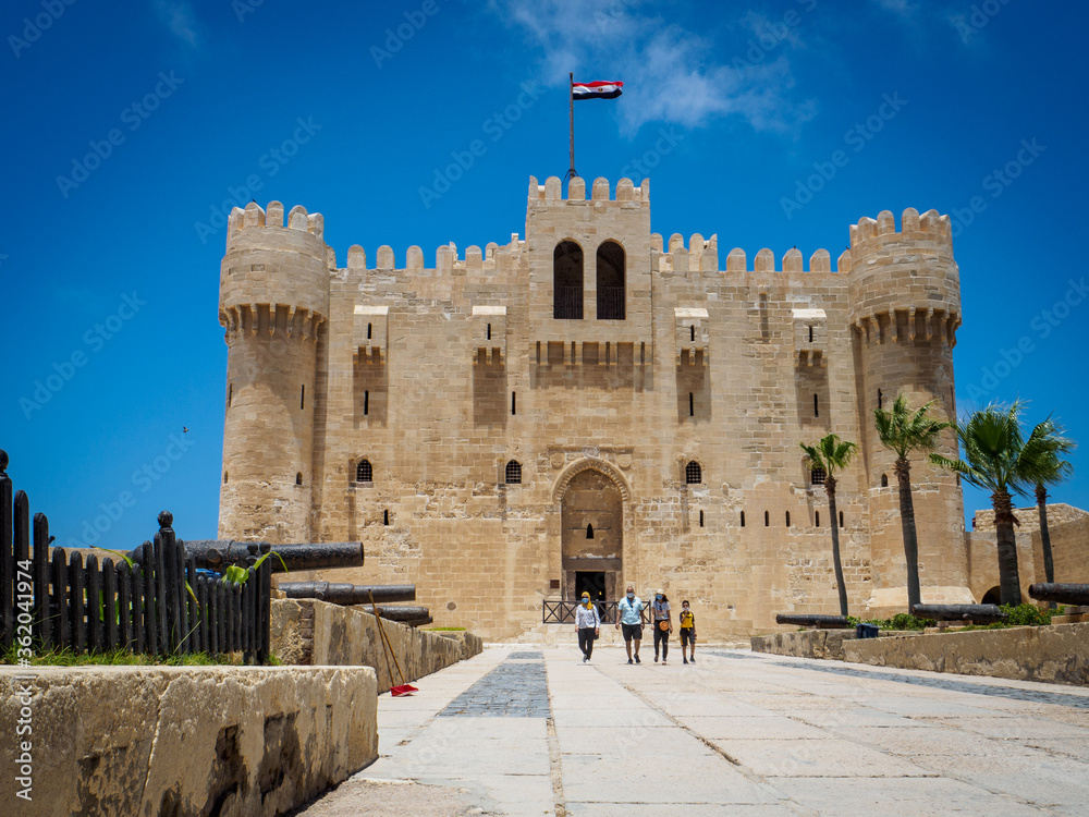 the front of the quaitbay citadel in Alexandria in corona times with no too few tourists