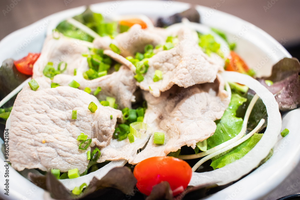 Mixed salad with Shasha pork. Healthy food style. Mixed salad with Shasha pork. Healthy food style.