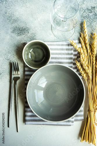Rustic table setting with wheat ears