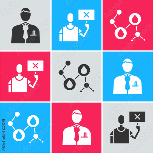 Set Businessman or stock market trader, Nature saving protest and Molecule oil icon. Vector