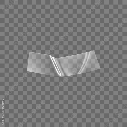 Transparent adhesive plastic tape isolated on transparent background. Crumpled glue plastic sticky tape for photo and paper fixture. Realistic wrinkled strips isolated 3d vector illustration