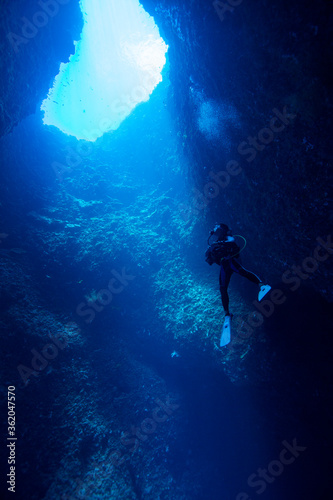 scuba diver and blue hole